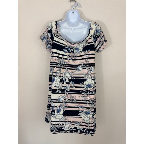 Jessica Simpson Floral Striped Short Sleeve Dress Size 14 - Picture 3 of 5